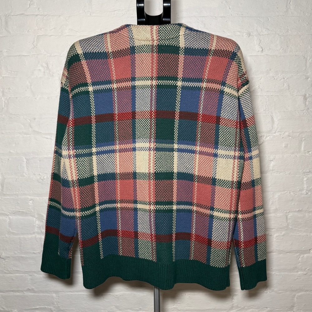 Abercrombie & Fitch Plaid Button-Up Oversized Cardigan Forest Green Rose Navy - Picture 3 of 5